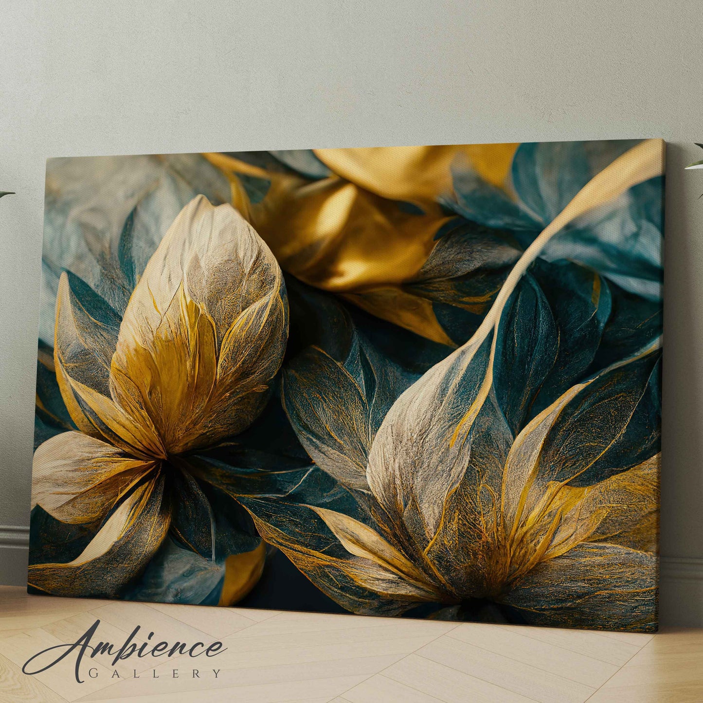 Elegant Golden Blue Flower With Vintage Style