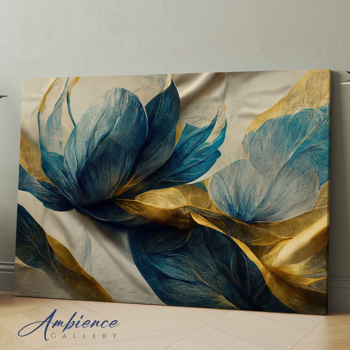 Blue Gold Flower Arrangement With Bracelet Leaves